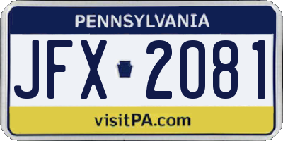 PA license plate JFX2081