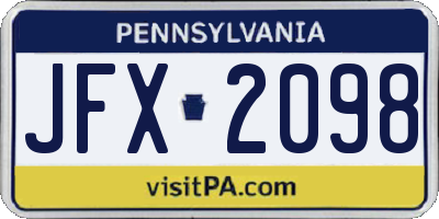 PA license plate JFX2098