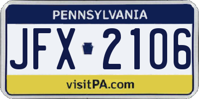 PA license plate JFX2106