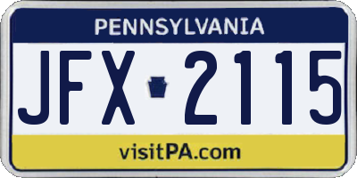 PA license plate JFX2115