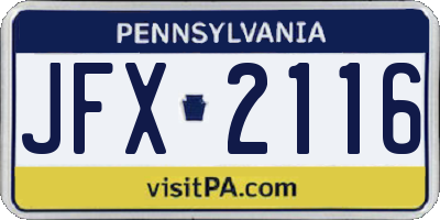 PA license plate JFX2116
