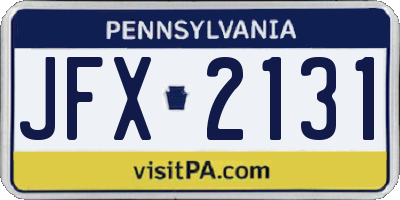 PA license plate JFX2131