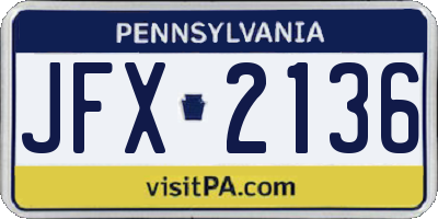 PA license plate JFX2136
