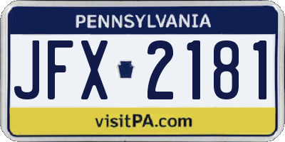 PA license plate JFX2181