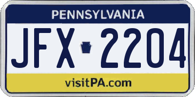 PA license plate JFX2204