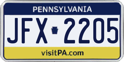 PA license plate JFX2205