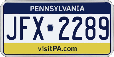 PA license plate JFX2289