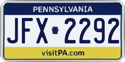 PA license plate JFX2292