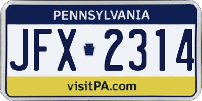 PA license plate JFX2314
