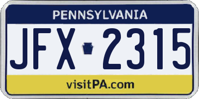 PA license plate JFX2315