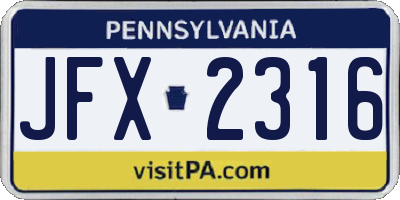 PA license plate JFX2316