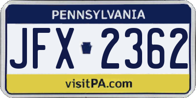 PA license plate JFX2362