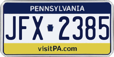 PA license plate JFX2385