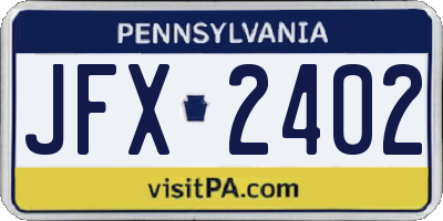PA license plate JFX2402