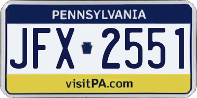 PA license plate JFX2551