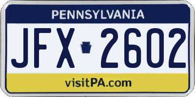 PA license plate JFX2602