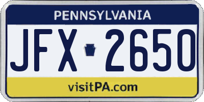 PA license plate JFX2650