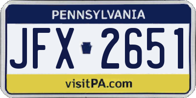 PA license plate JFX2651