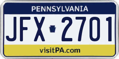 PA license plate JFX2701