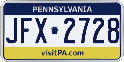 PA license plate JFX2728