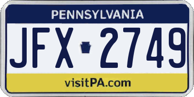 PA license plate JFX2749