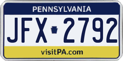PA license plate JFX2792