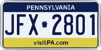 PA license plate JFX2801