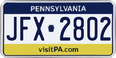 PA license plate JFX2802