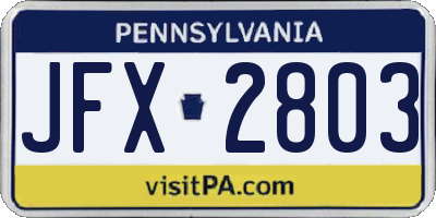 PA license plate JFX2803