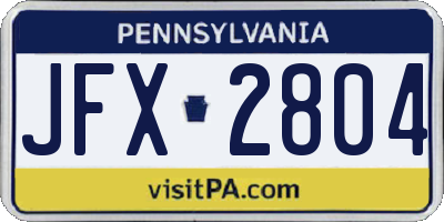 PA license plate JFX2804