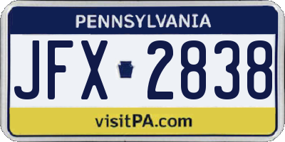 PA license plate JFX2838