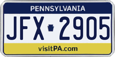 PA license plate JFX2905