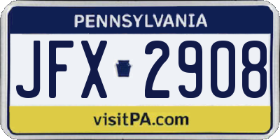 PA license plate JFX2908