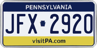 PA license plate JFX2920