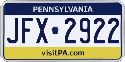PA license plate JFX2922