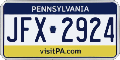 PA license plate JFX2924