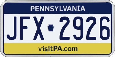 PA license plate JFX2926
