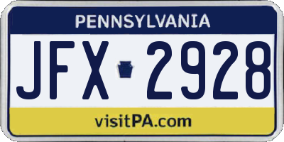 PA license plate JFX2928