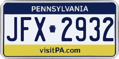 PA license plate JFX2932