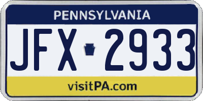 PA license plate JFX2933