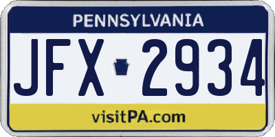 PA license plate JFX2934