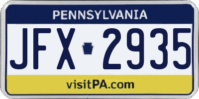 PA license plate JFX2935