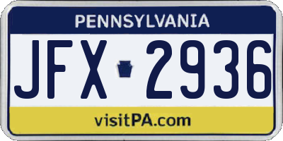 PA license plate JFX2936