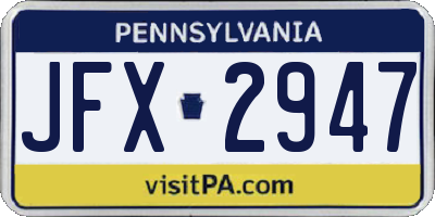PA license plate JFX2947
