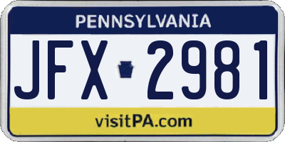 PA license plate JFX2981