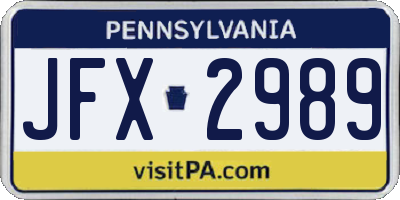 PA license plate JFX2989