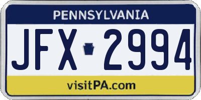 PA license plate JFX2994