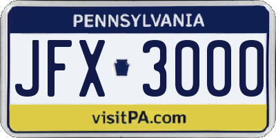 PA license plate JFX3000