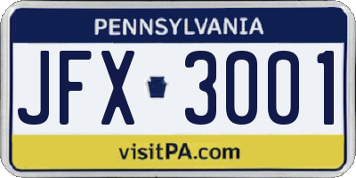 PA license plate JFX3001