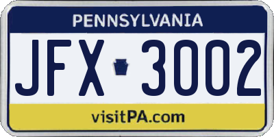 PA license plate JFX3002